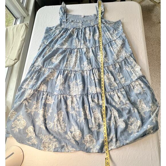 Old Navy Chambray Floral Tiered Midi Dress 4XL Smocked Beach Cruise Vacation - Picture 6 of 10